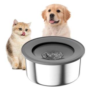 lot 82758 image: Omobolanle Dog Water Bowl, 2L Large Capacity No Spill Water Bowl for Dogs, Slow Water Feeder Stainless Dog Bowls No-Slip Pet Water Dispenser Vehicle Carried Travel Water Bowl for Dogs, Cats, Pets Grey