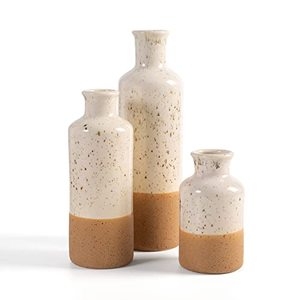 lot 82760 image: CUCUMI Ceramic Vase Set 3pcs Boho Table Decor, White and Brown Duotone, Boho Living Room Decor, Small Vases, Coffee Table Decorations for Living Room