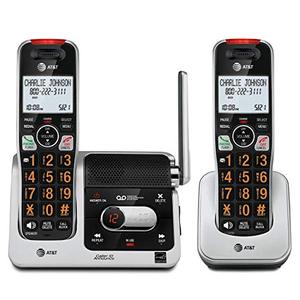 lot 82761 image: AT&T BL102-2 DECT 6.0 2-Handset Cordless Phone for Home with Answering Machine, Call Blocking, Caller ID Announcer, Audio Assist, Intercom, and Unsurpassed Range, SilverBlack