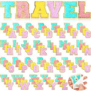 lot 82769 image: 104 Pcs Chenille Letter Patches Iron on Letters Varsity Letter Patches Self Adhesive Chenille Patches Chenille Embroidered Patch for Clothing(Purple, Sky Blue, Pink, Yellow, Classic)