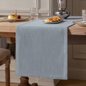 lot 82776 image: ZeeMart Burlap Style Farmhouse Table Runners 90 Inches Long, Dusty Blue Rustic Woven Dining Table Runner for Everyday Use, 14x90 Inches, Light Dusty Blue