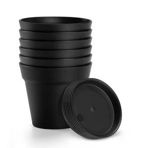 lot 82782 image: FHWTY 6 Pack Plastic Plant Pots with Drainage Holes and Tray, 4 inch Thickened Indoor Planters Seedlings Nursery Pots for Flowers, African Violet, Succulent and All House Plants, Black