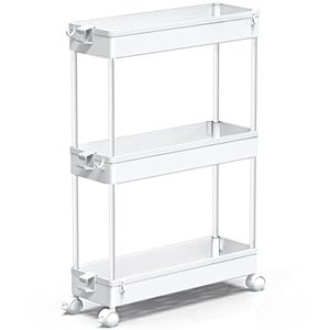 lot 82784 image: SPACEKEEPER Slim Rolling Storage Cart, 3 Tier Bathroom Storage Organizer Laundry Room Utility Cart Mobile Shelving Unit, Multi-Purpose for Kitchen Office Bathroom Laundry Narrow Places, White