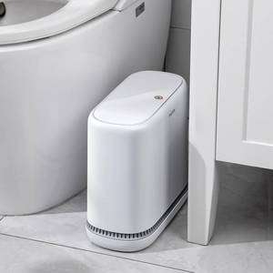 lot 82790 image: JOYBOS Bathroom Trash Cans,Adsorption Garbage Can with Press Type Lid,10L Dogproof Slim Plastic Narrow Trash Bin,3 Gallon Garbage Bin for Home,Office and Narrow Place