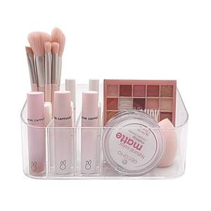 lot 82800 image: SUNFICON Makeup Tray Holder Organizer Cosmetic Display Case Tabletop Desktop Vanity Countertop Bathroom Wall Cabinet Medicine Storage Box 9 Dividers 2 Removable for Womens Ladies Girls Crystal Clear