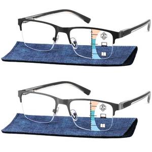 lot 82808 image: Bifocal Reading Glasses For Men,No Line Progressive Multifocus Mens Blue Light Readers,Large Clear Top Multifocal Transition Bifocals Half Frame,Extra Wide Non Prescription Metal Gun Eyeglasses 1.5