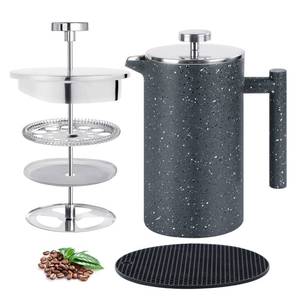 lot 82811 image: BAZZEFF French Press Coffee Maker 34oz with Double-Insulated Stainless Steel Large Metal Coffee Press with 3 Layer Filtration System for Ultimate Coffee Tea Brewing in Travel Camping or Home