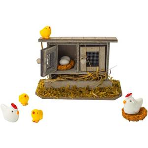 lot 82815 image: Hiawbon Miniature Retro Wooden Chicken Coop Mini Family Chicken,Hen,Chick,Egg,Chicken Nest Ornament Micro Landscape Fairy Garden Decor