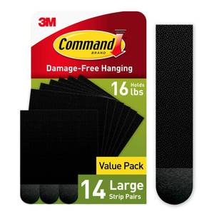 lot 82816 image: Command Large Picture Hanging Strips, Damage Free Hanging Picture Hangers, No Tools Wall Hanging Strips for Living Spaces, 14 Black Adhesive Strip Pairs(28 Command Strips)