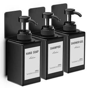 lot 82820 image: Anhow 3pcs Shampoo and Conditioner Dispenser Set, 450ml Wall Mounted Dispenser Drill Free Hand Soap Dispenser with 12pcs Labels for Bathroom, Kitchen - Black