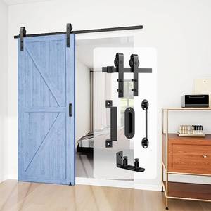 lot 82830 image: Arti-Life Barn Door Hardware Kit 6FT Heavy Duty Sliding Door Track Kit with Floor Guide and 2 Handles with Lock, Smoothly Hardware Kits for Interior Exterior Fit 34-36 Wide Panel (J Shape Hanger)