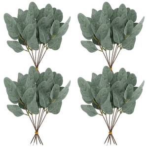 lot 82843 image: Whonline 20pcs Artificial Eucalyptus Leaves Stems Short Silver Dollar Faux Eucalyptus Branches Greenery Plants for Floral Bouquets Wedding Holiday Decor