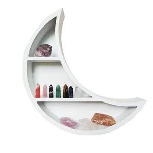 lot 82844 image: Kirpi Crescent Moon Shelf for Crystals, White Floating Moon Shelf Hanging, Wall Art Floating Shelves for Bathroom, Boho Decorative Hanging Moon Shelves,17x 15x 3 (White Style 2)