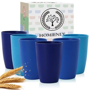 lot 82845 image: Homienly Wheat Straw Cups Plastic Cups Unbreakable Drinking Cup Reusable Dishwasher Safe Water Glasses (12 OZ Blue Sky)