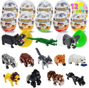 lot 82847 image: JOYIN 12 Pcs Prefilled Easter Eggs with Fierce Animal Building Blocks for Easter Eggs Hunt, Easter Basket StuffersFillers, Party Favor, Classroom Prize Supplies,Rewards, Games, Good Bag Fillers