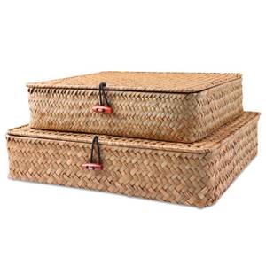 lot 82859 image: FEILANDUO Shelf Baskets with Lids Wicker Storage Baskets for Shelves Organizing Natural Seagrass Rattan Woven Organizer Boxes Boho Home Decor Set of 2 (Natural)