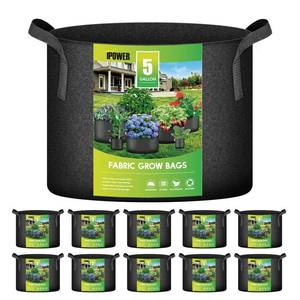 lot 82863 image: iPower 5 Gallon Heavy Duty Thickened Aeration Grow Bags Nonwoven Fabric Pots with Strap Handles Container for Gardening, 10-Pack Black