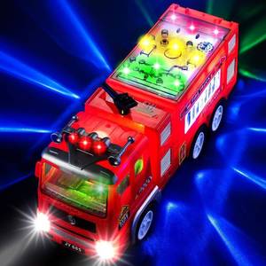 lot 82869 image: Zetz Brands Fire Truck Toy for Boys, Girls, Kids, w 4D LED Lights, Toddlers - Age 3 Fire Engine Push Toy Car for Little Fireman Real Firetruck Siren Sound, Bump & Go � Ideal Gift