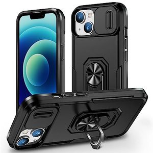 lot 82873 image: SEFING Case for iPhone 14 Phone Case iPhone 14 Case with Slide Camera Cover, with Finger Ring Holder Stand, fit Magnetic Car Mount, for iPhone 14 - Black