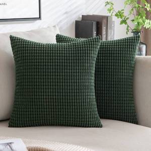 lot 82874 image: MIULEE Pack of 2 Pillow Covers 18 x 18 Inch Dark Green Super Soft Corduroy Decorative Throw Pillows Couch Home Decor for Spring Cushion Sofa Bedroom Living Room