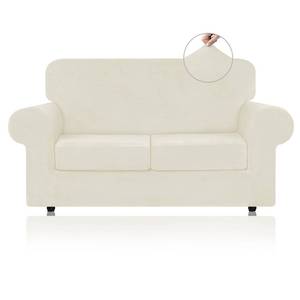 lot 82878 image: WEERRW Velvet Couch Covers for 2 Cushion Couch Sofa - High Stretch Luxury Velvet Plush 3 Pieces Sofa Slipcovers with Elastic Bottom, Furniture Protector for Pets, Machine Washable, Ivory, Medium