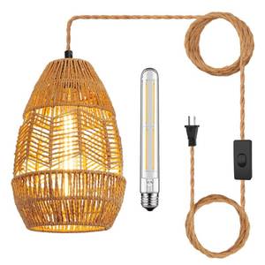 lot 82879 image: tebio Plug in Pendant Light Rattan Hanging Lights with Plug in Cord 15FT Hemp Rope Cord, OnOff Switch Chandelier for Boho Living Room Bedroom KitchenBulb Included 11 x 7 inch