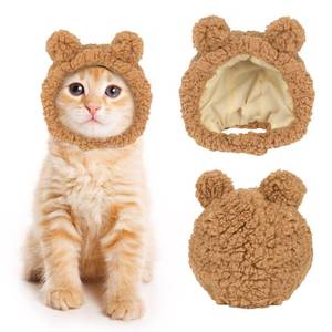 lot 82892 image: JOICEE Cute Cat Costume Warm Bear Hat for Cat Adjustable Soft Small Pet Headwear Bear Hat for Cat Puppy Dog (Brown)