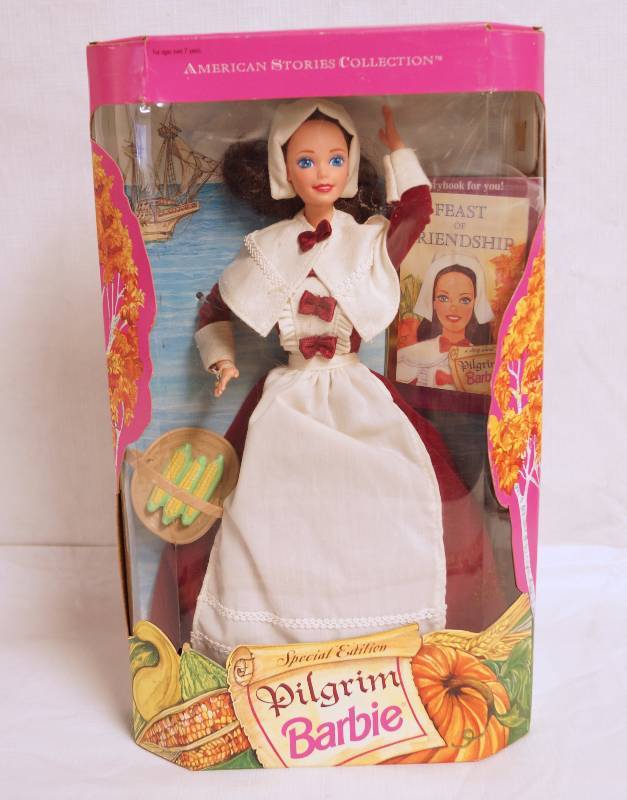 lot 2034 image: Barbie as  Special Edition Pilgrim Barbie- w Feast of Friendship storybook included- NEW IN BOX Excellent Condition