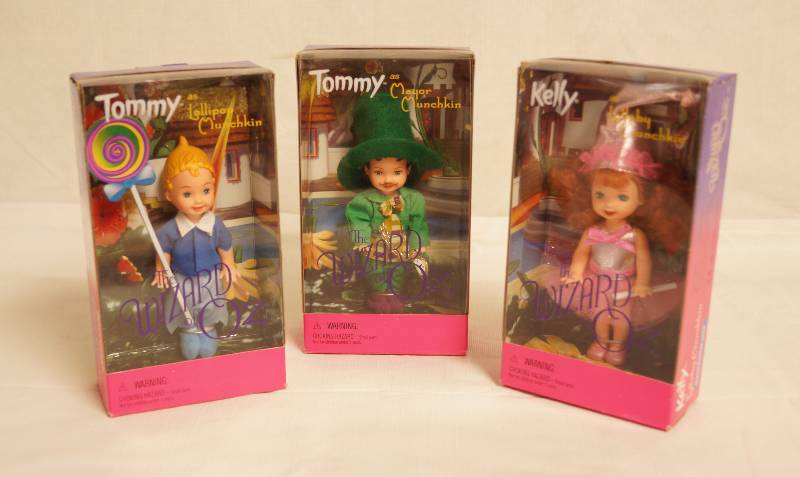 lot 2047 image: Lot of 3 - The Wizard of Oz - Barbie - Kelly and Tommy as Munchkins - All MINT New in Box