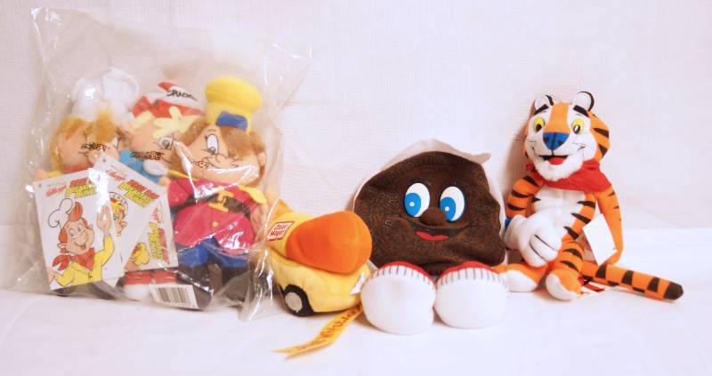 lot 2057 image: Lot of Name Brand Plush Toys - Tony the Tiger - Oscar Mayer Wiener Mobile - Snap, Crackle & Pop New w tags