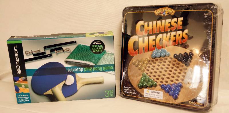 lot 2291 image: Lot of Family Fun Games NEW IN BOXES - Table Top PING PONG, complete set & Chinese Checkers - SUPER FUN Gifts