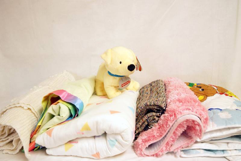 lot 2307 image: Lot of Baby Blankets, Crochet Alphabet Blanket, Kinder Rug and more See Photos