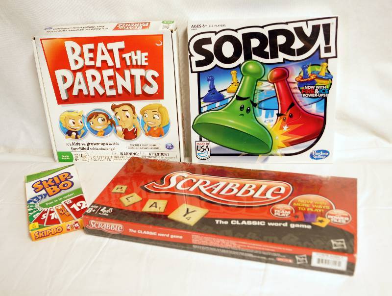 lot 2364 image: Family Game Night Lot - BRAND NEW GAMES Scrabble, Sorry, Beat the Parents and Skip Bo SUPER FUN