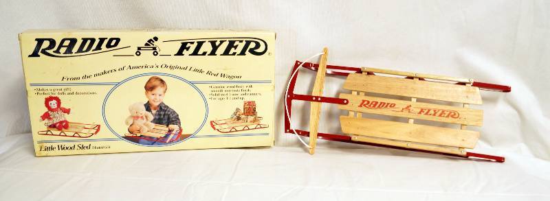 lot 2365 image: Miniature Wooden Radio Flyer Sled - Great for Decor - VERY NICE w original Box - see photos