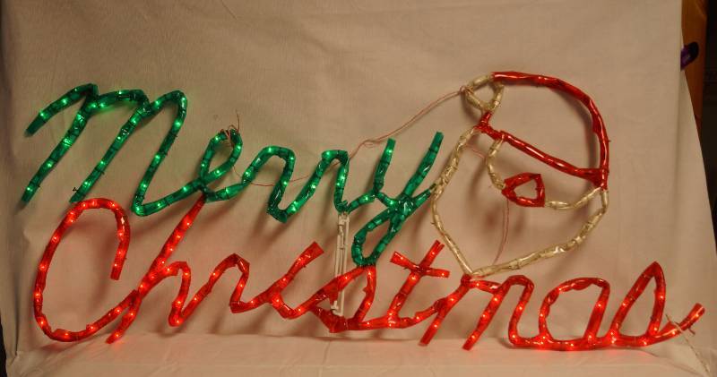 lot 2379 image: Lighted Merry Christmas Sign w orig box (bulbs need replaced on Santa Face) - see photos