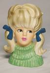 Lady Head Vase - Young Lady w/ pony tails and a sweater! This one is rare! See Photos