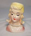 Pretty Blonde Lady Head Vase - No markings - Necklace and Earrings