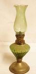 Small Oil Lamp - Vintage - Pretty Green Glass Oil Reservoir and metal base. Pretty!
