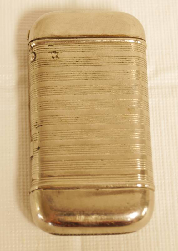 lot 2328 image: Vintage Vesta Match Holder Case - Silver, rounded - NEAT Still has some product in it