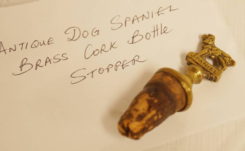 lot 2330 image: Antique Brass Cork Bottle Stopper - Spaniel - Dog - Collectible
