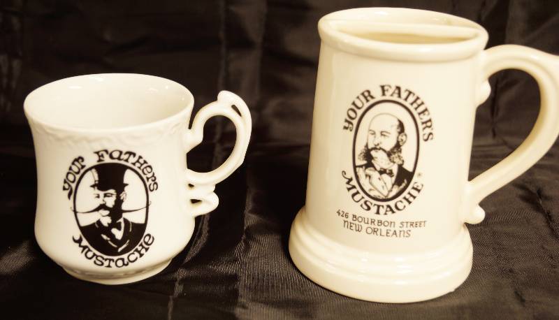lot 2342 image: Lot of 2 - Shaving Cream Mugs - Your Fathers Mustache 426 Bourbon Street NEW ORLEANS - Collectible