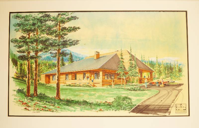 lot 2343 image: Hugh Greer Original Architectural Drawing - Safely Associates Architects-Planners - Log Cabin Visitors Center - WOW