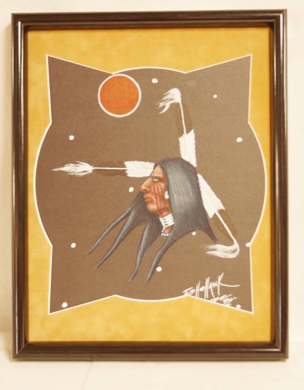 lot 2449 image: Original Native American Painting - by Echohawk 1992 - Unique Art Matt & Frame - BEAUTIFUL ARTWORK