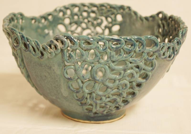 lot 2454 image: Stunning Ceramic Lace work bowl - Beautiful Fired Color - Maher Esther #415