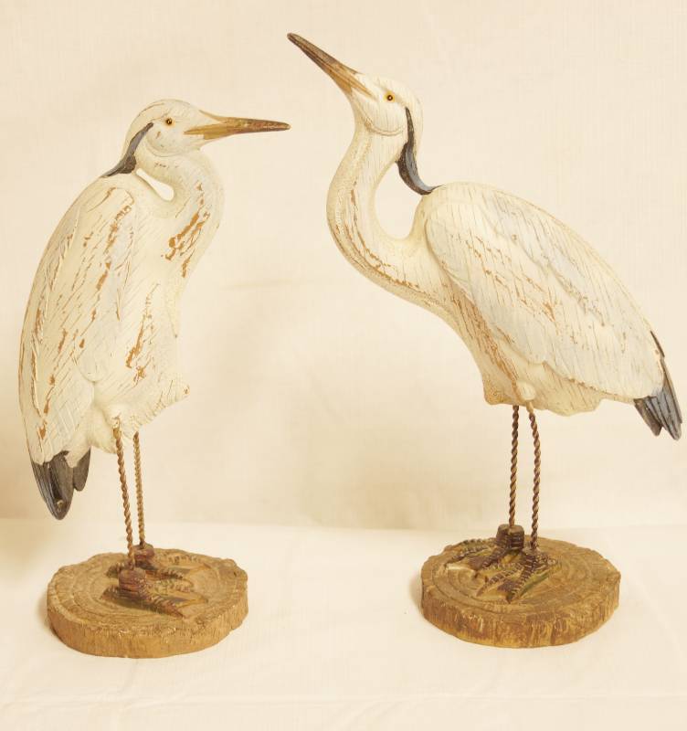 lot 2458 image: Lot of 2 Decorative Crane Figurines - Very unique Etched Artists Signature between feet - See photos