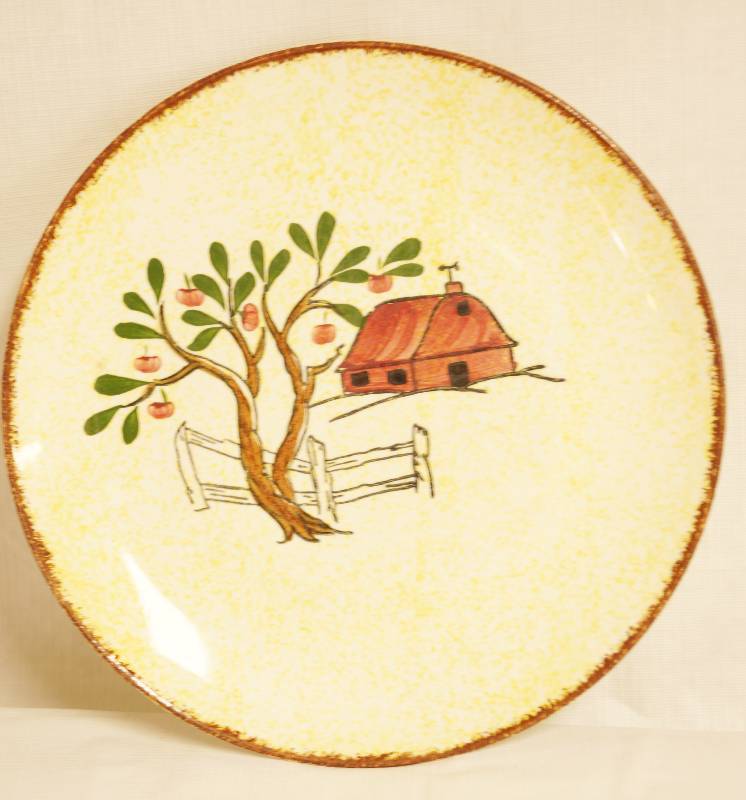 lot 2460 image: Gorgeous - Hand painted under-glaze Plate - Blue Ridge - Southern Potteries, Inc. 12F Apple Tree and Barn
