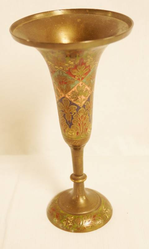 lot 2461 image: Beautiful Brass and Enamel Flared Top Vase - Just gorgeous
