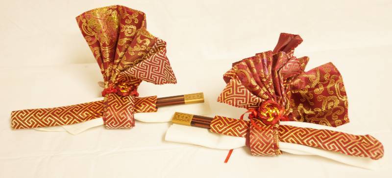 lot 2462 image: Lot of 2 Japanese Napkin Place Settings w Wooden Chopsticks - COOL See photos