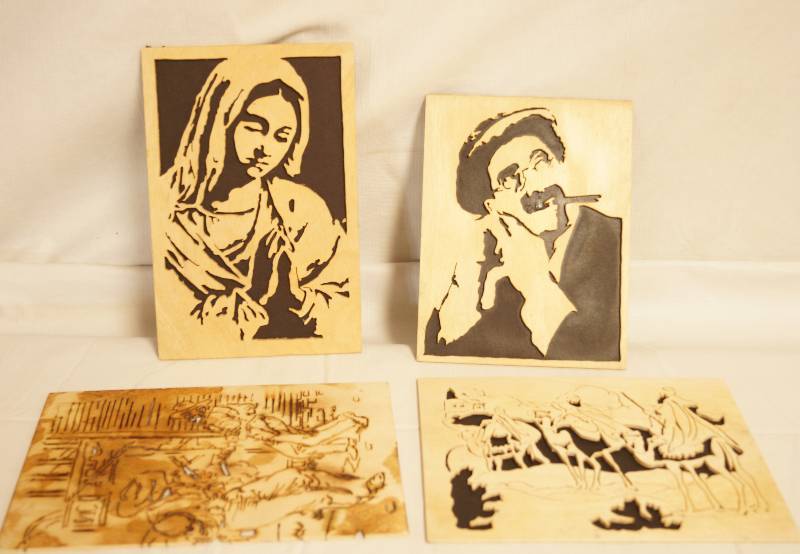 lot 2500 image: Lot of 4 Pine Wood-Carved Artwork Pieces - See photos - Groucho Marx, Mary and more