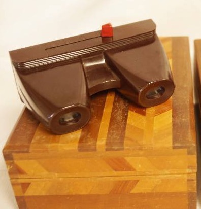 lot 2579 image: Hand Held - Tru -View - Film Strip Viewers w many film strips - in ornate wooden boxes - See photos